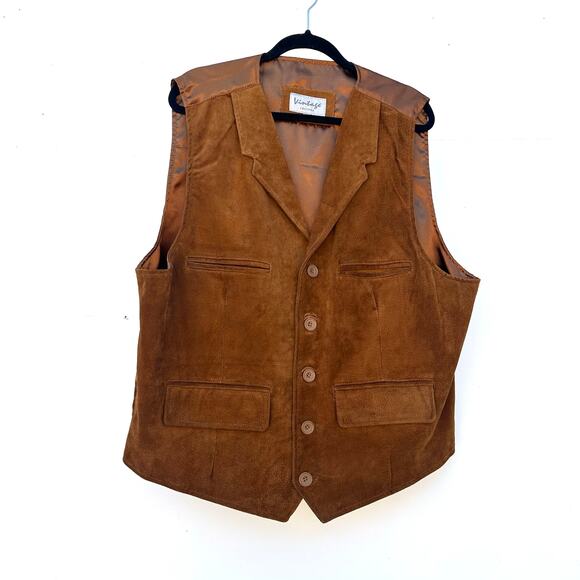 Vintage Leather Suede Vest Big & Tall Tan 2XL XXL Western Cowboy Camel - Picture 2 of 8
